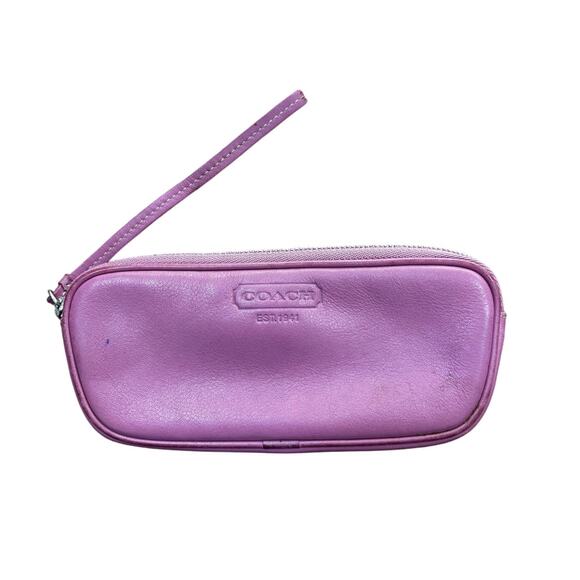 Coach pink leather eyeglass cosmetics case zipper top embossed logo lined inside - Picture 1 of 9